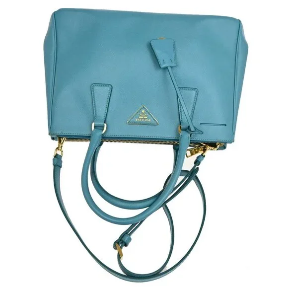 PRADA MILANO Logo 2Way Shoulder Hand Bag Saffiano Leather Blue GHW 12TA271 - Picture 5 of 16
